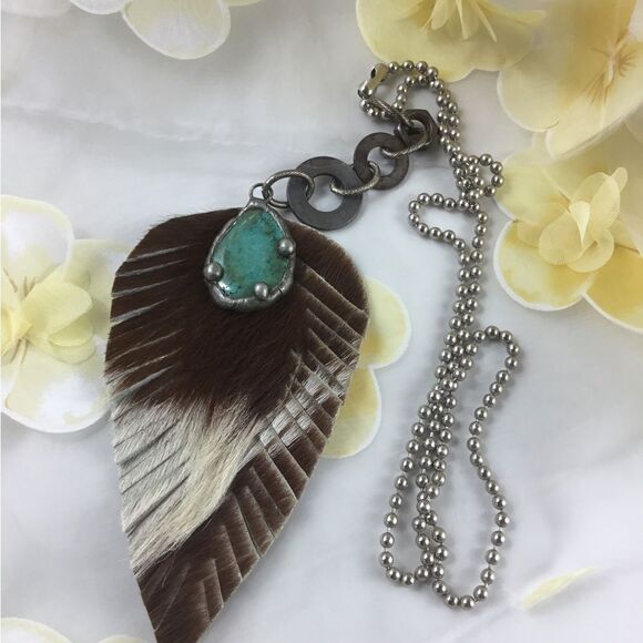 New! FP Turquoise Feather Necklace - Picture 12 of 16